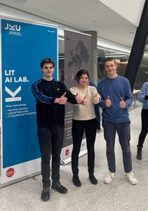 Maxi Busch, Lilia Gerber, Luis Kalckstein als Gewinner von AI4Green an der JKU Linz